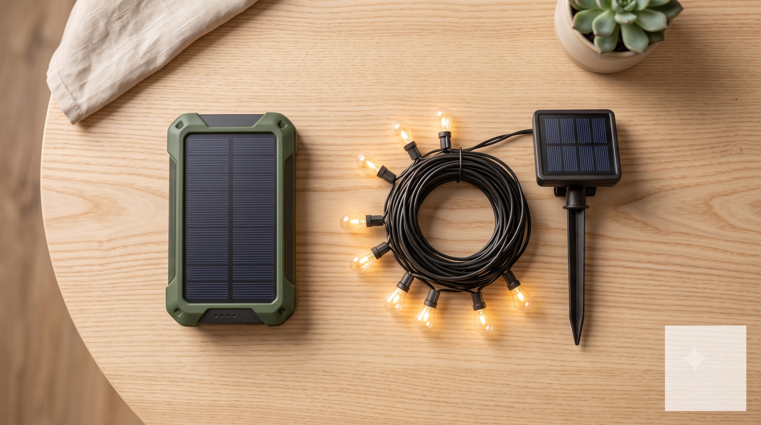 A simple solar starter kit: a power bank and solar string lights